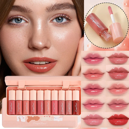 GlamGloss Collection – Conjunto com 10 Brilhos Labiais Hidratantes e Perolados